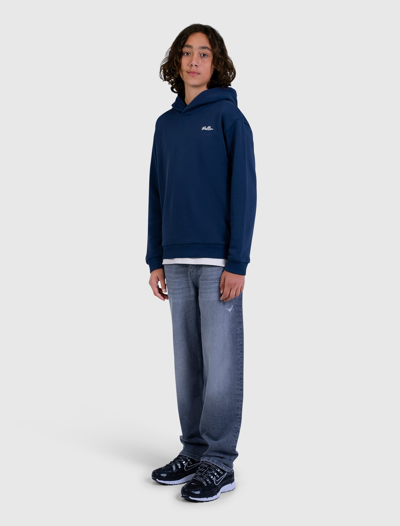 Junior Script Logo Hoodie | Navy