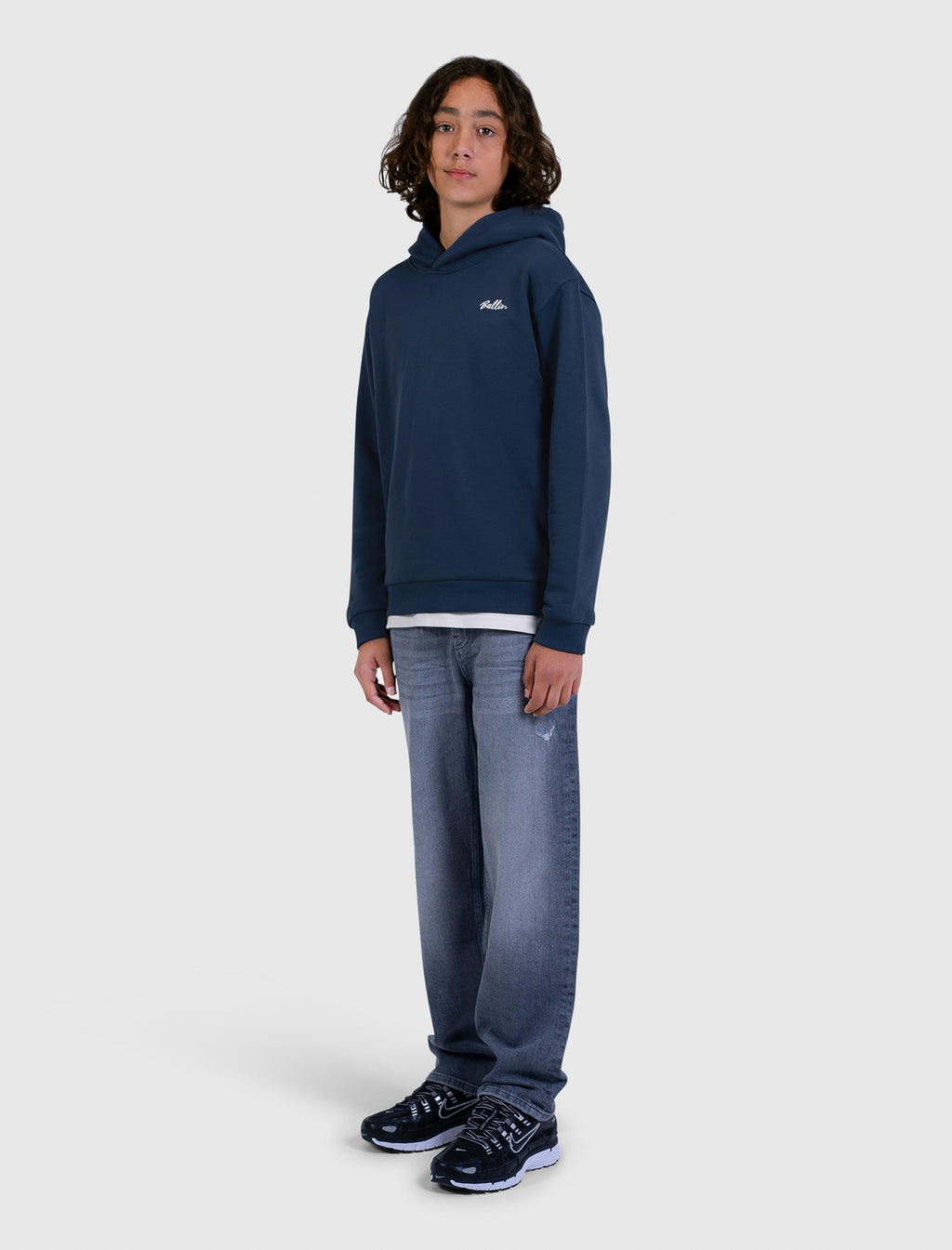 Junior Script Logo Hoodie | Navy