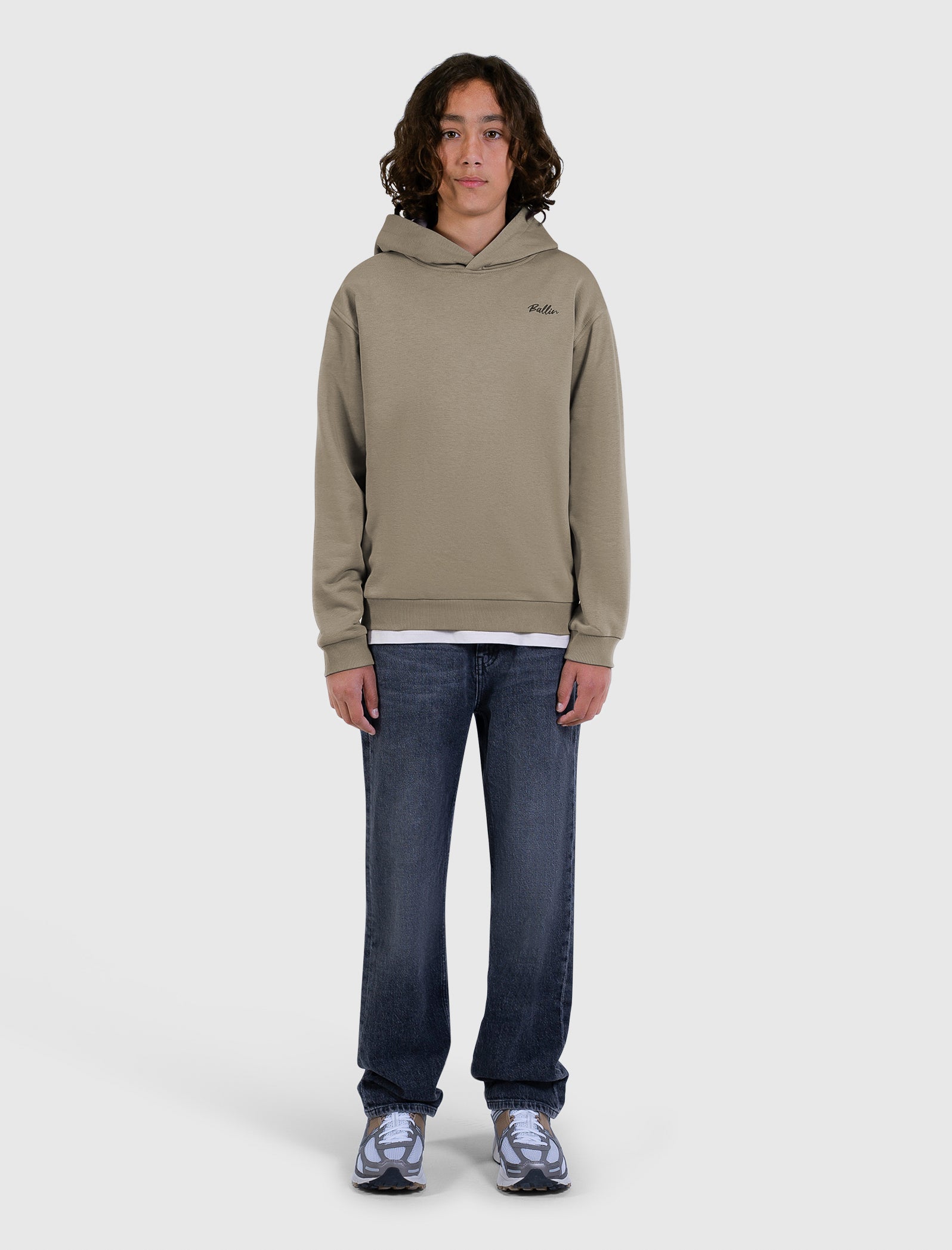 Junior Script Logo Hoodie | Taupe