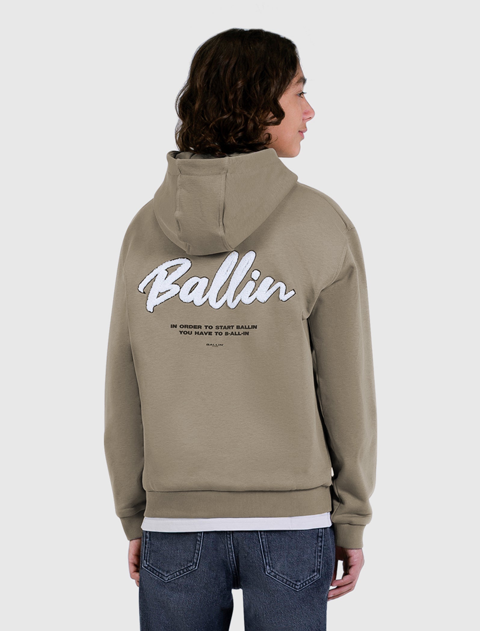Junior Script Logo Hoodie | Taupe