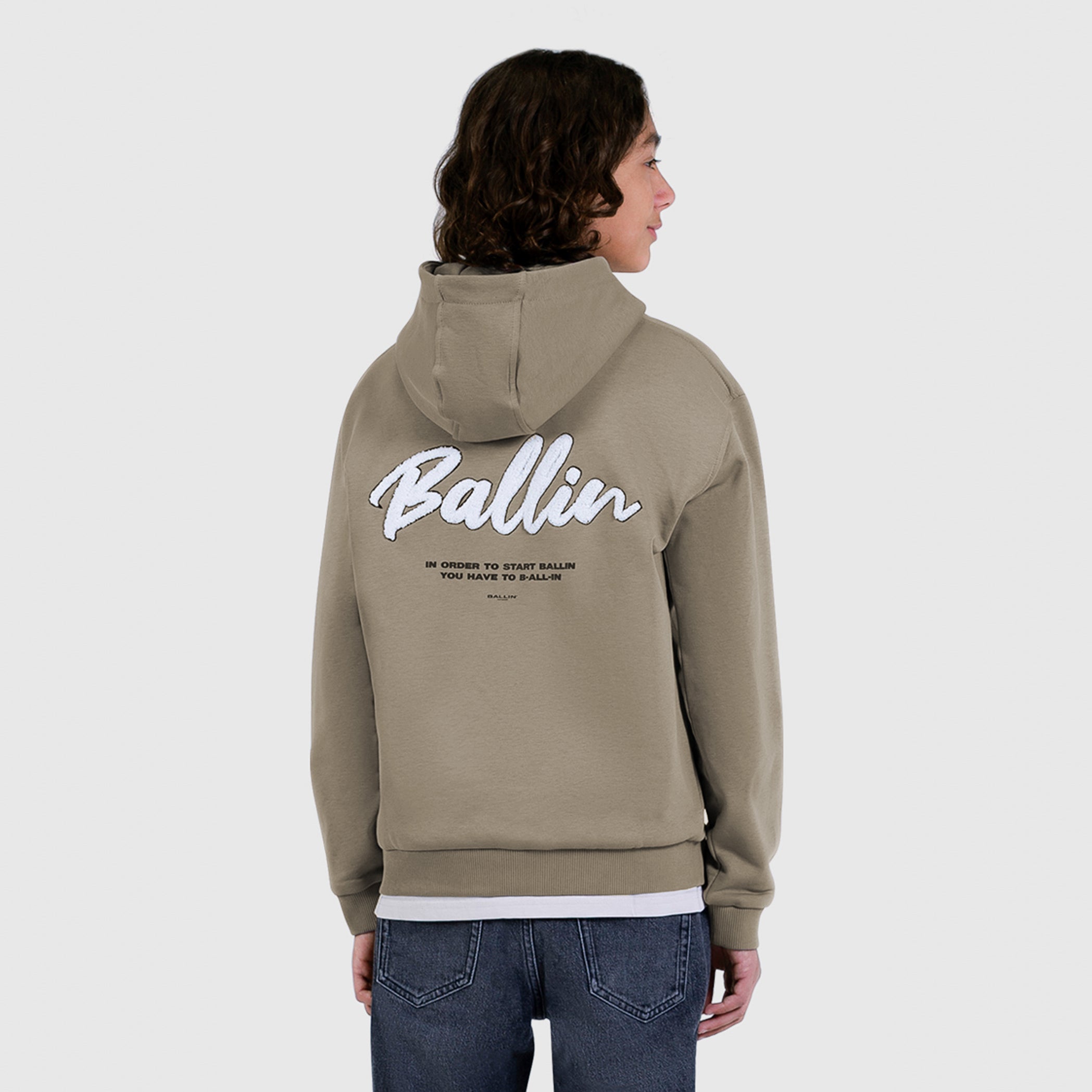 Junior Script Logo Hoodie | Taupe