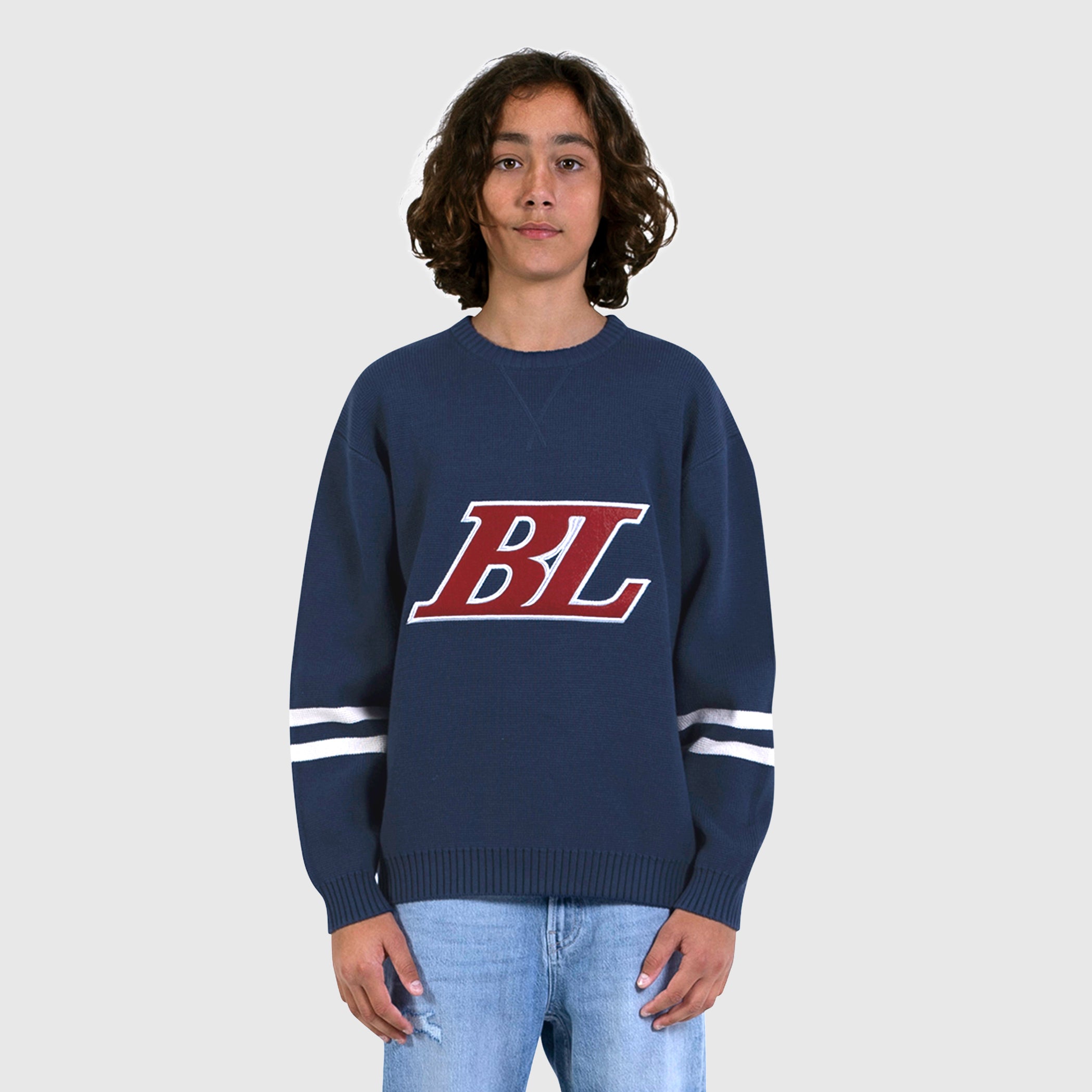 Junior Ice Hockey Crewneck Knit | Navy