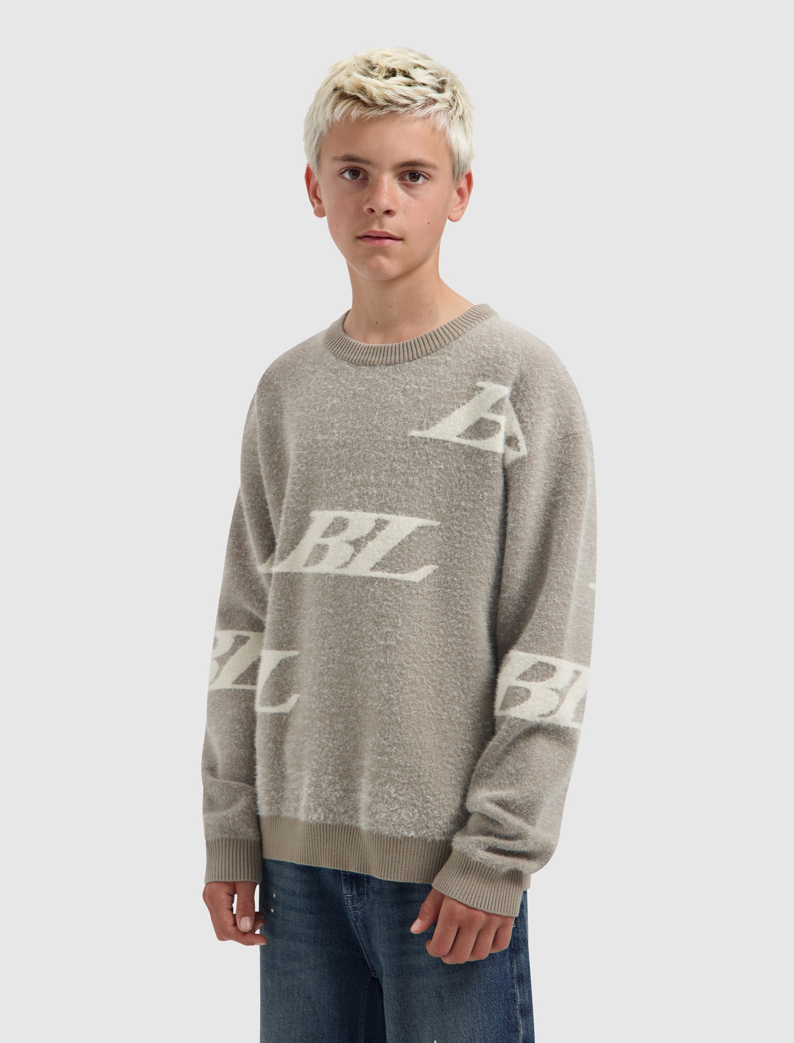 Junior Multi-Monogram Crewneck Knit | Taupe