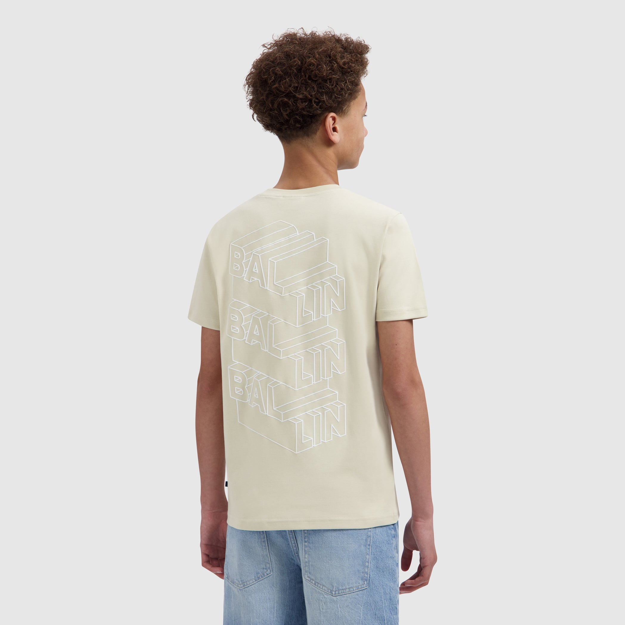 Junior Stacked Logo Sketch T-shirt | Sand
